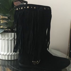 Also Black Suede Fringe Boots 39
